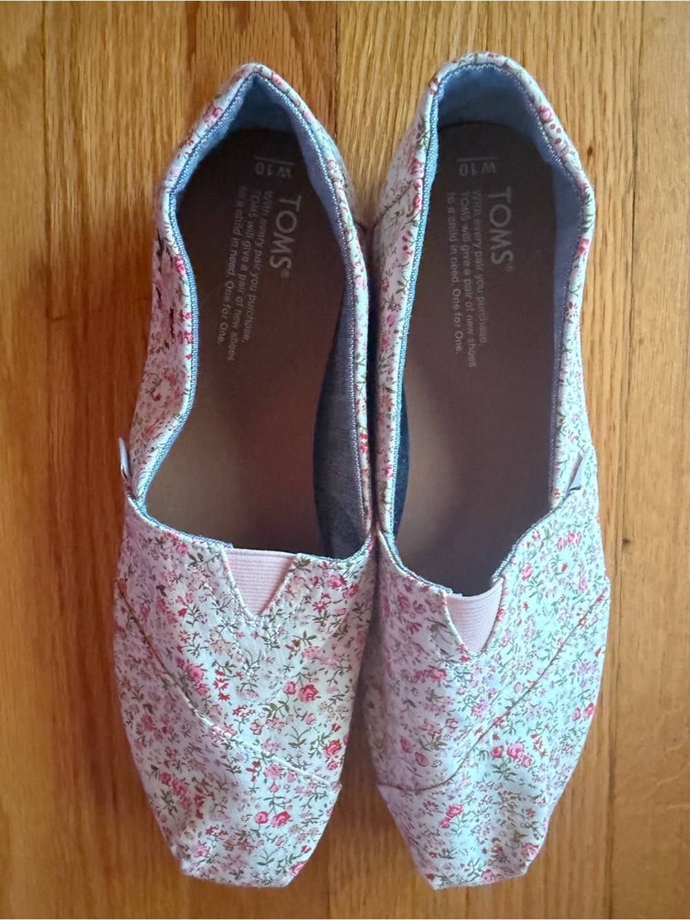 TOMS Floral Canvas Slip-On Flats in Pink and Cream